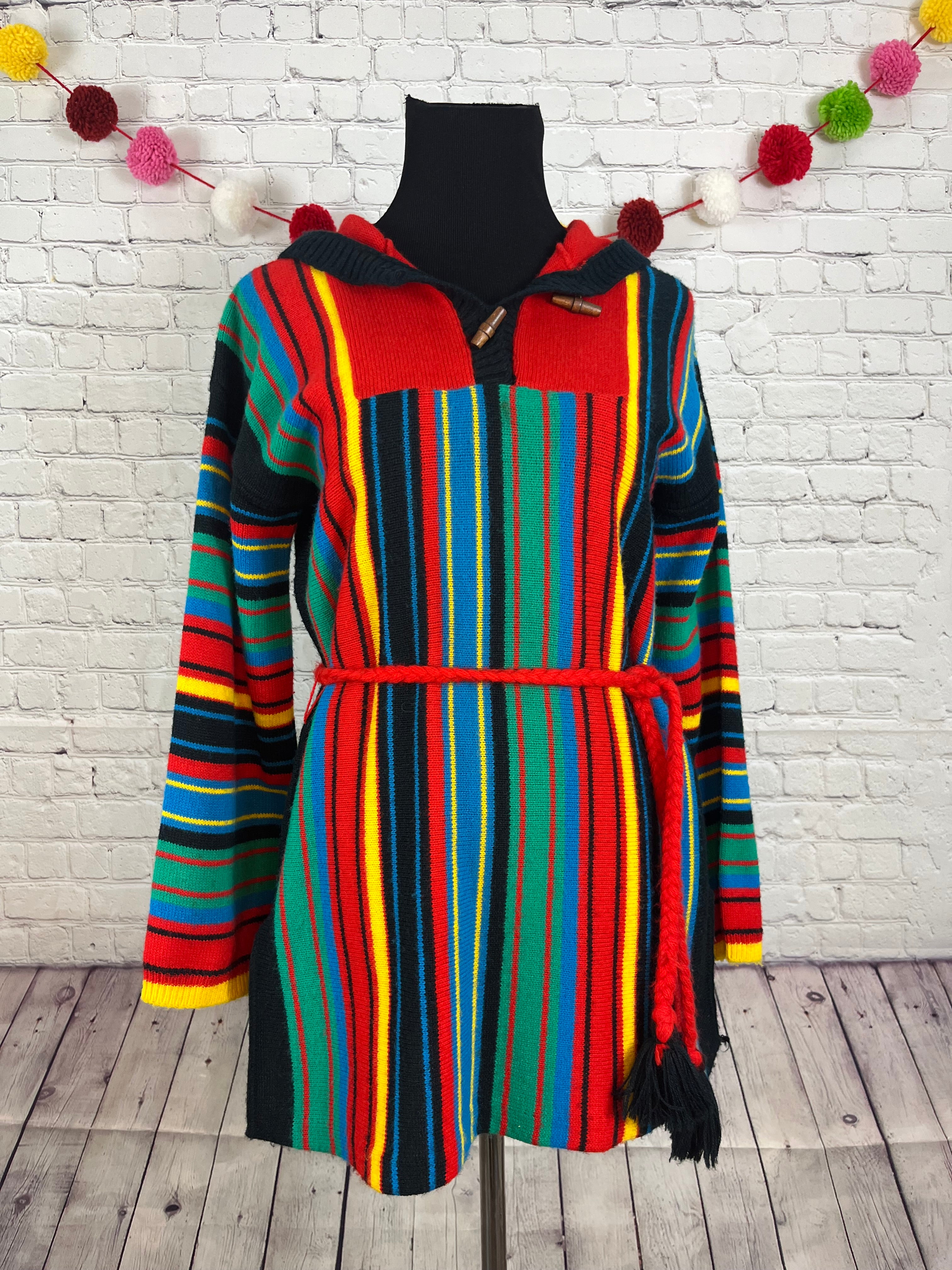 1970s Pandora Striped Knit Hooded Sweater - M