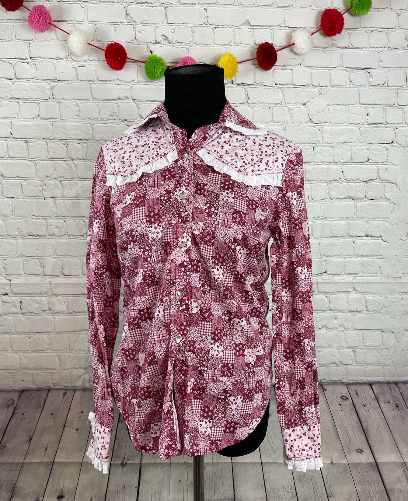 Vintage Patchwork Western Prairie Blouse - S