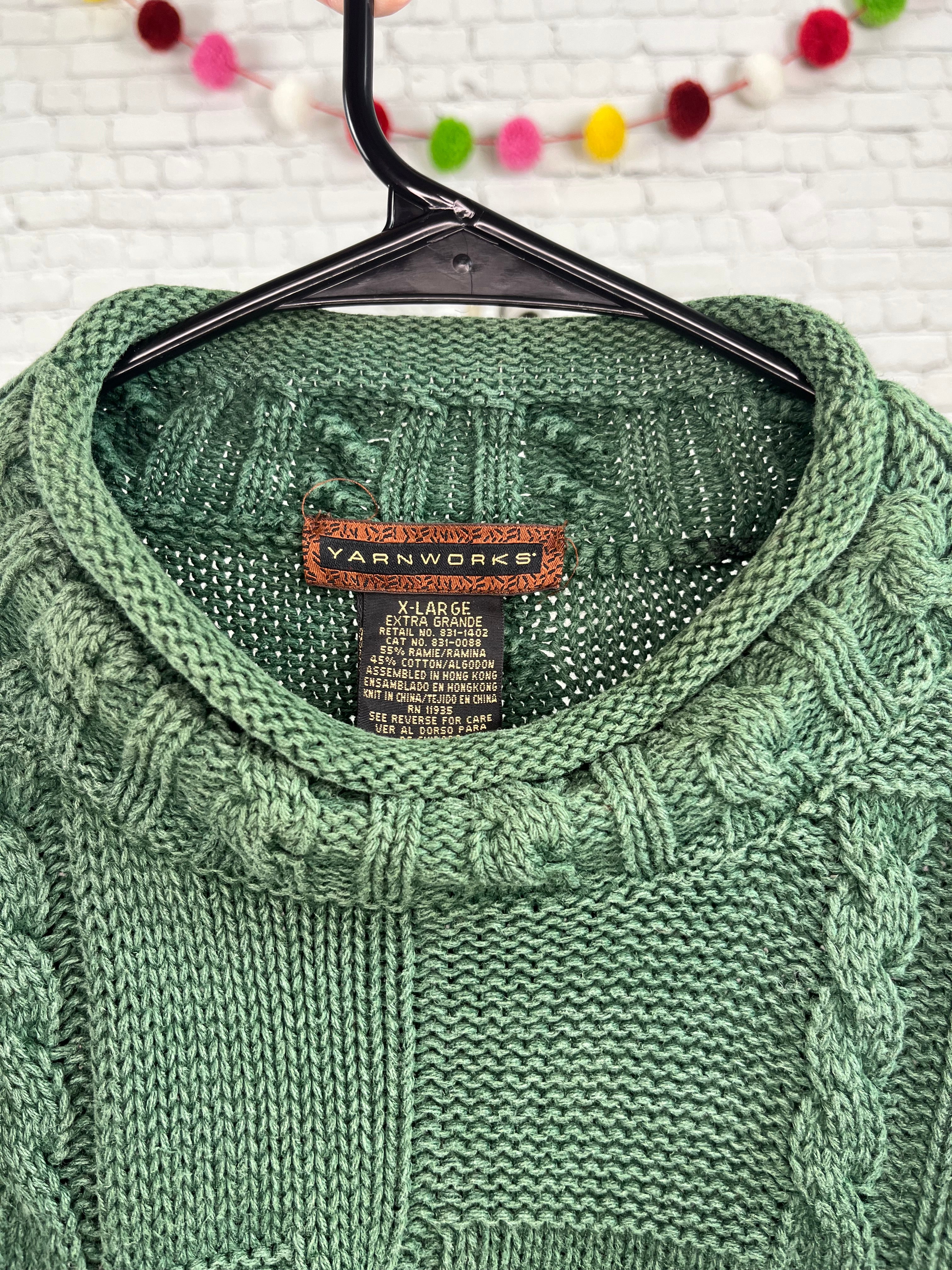 Vintage 90s Yarnworks Forest Green Cable Knit Sweater — XL (Oversized Fit)