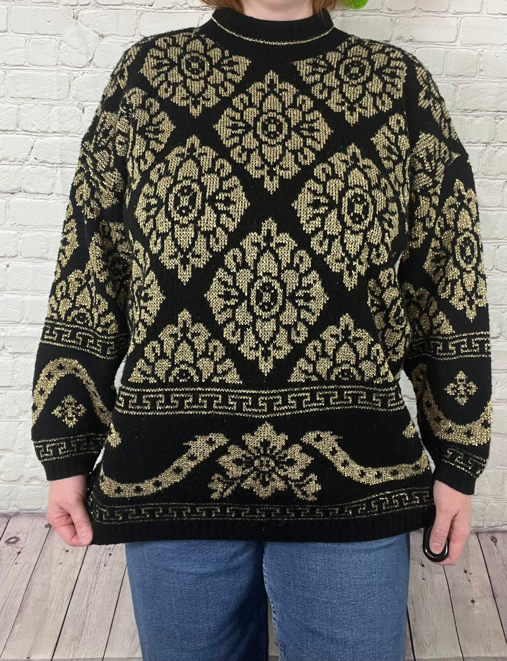 Vintage Dana Scott Black + Gold Metallic Sweater - L