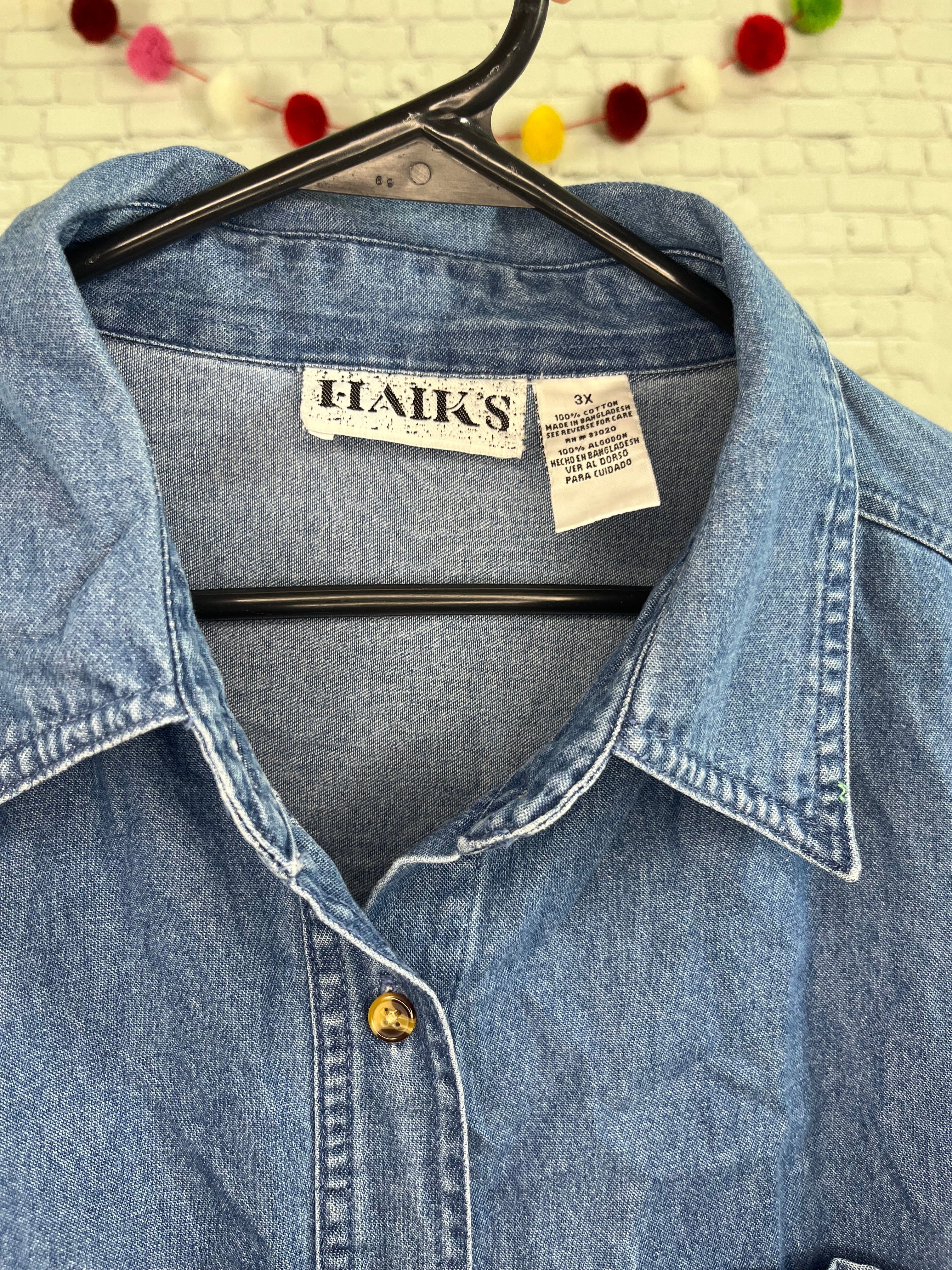 Vintage Christmas Denim Button-Down - 3X