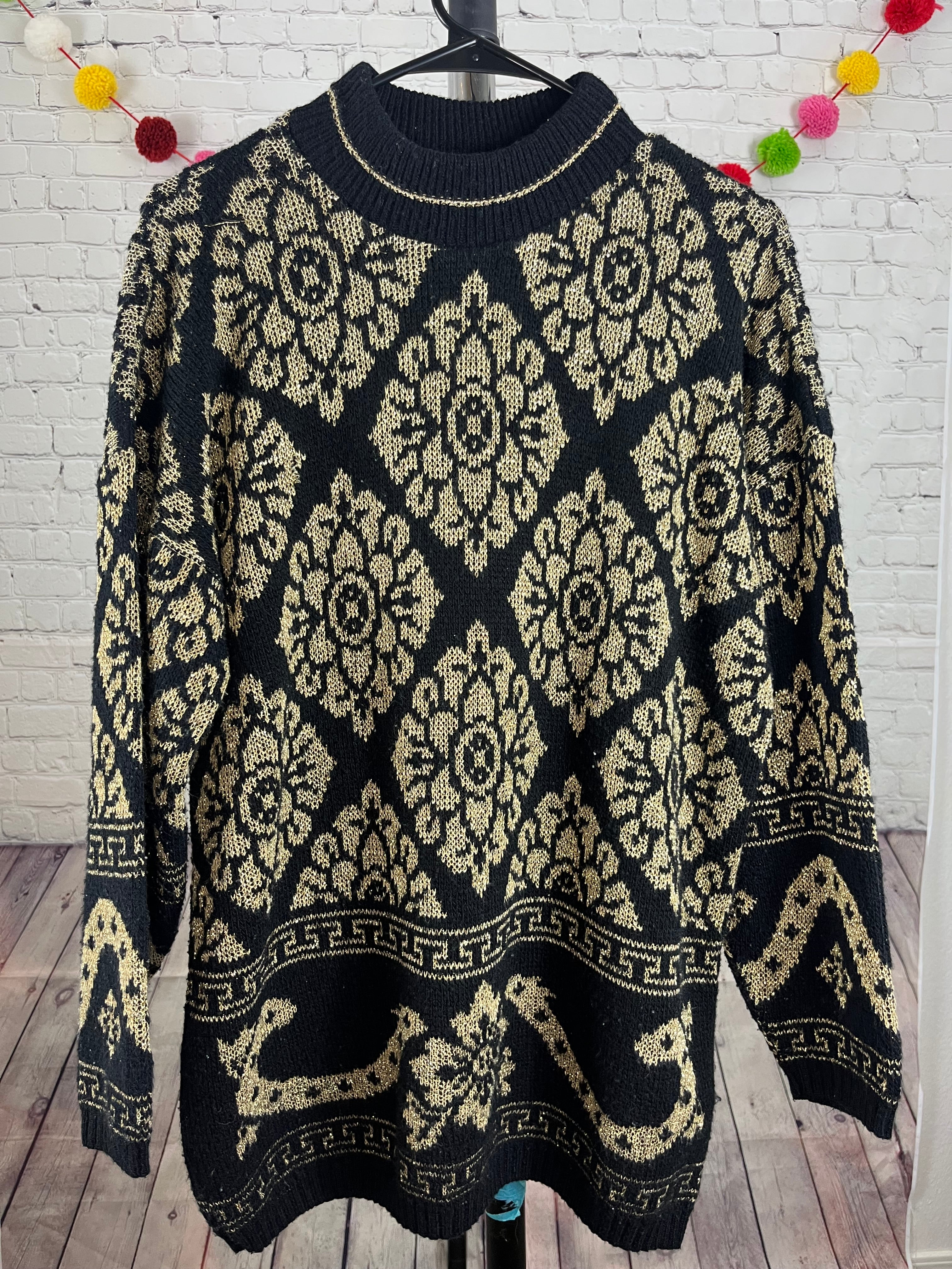 Vintage Dana Scott Black + Gold Metallic Sweater - L