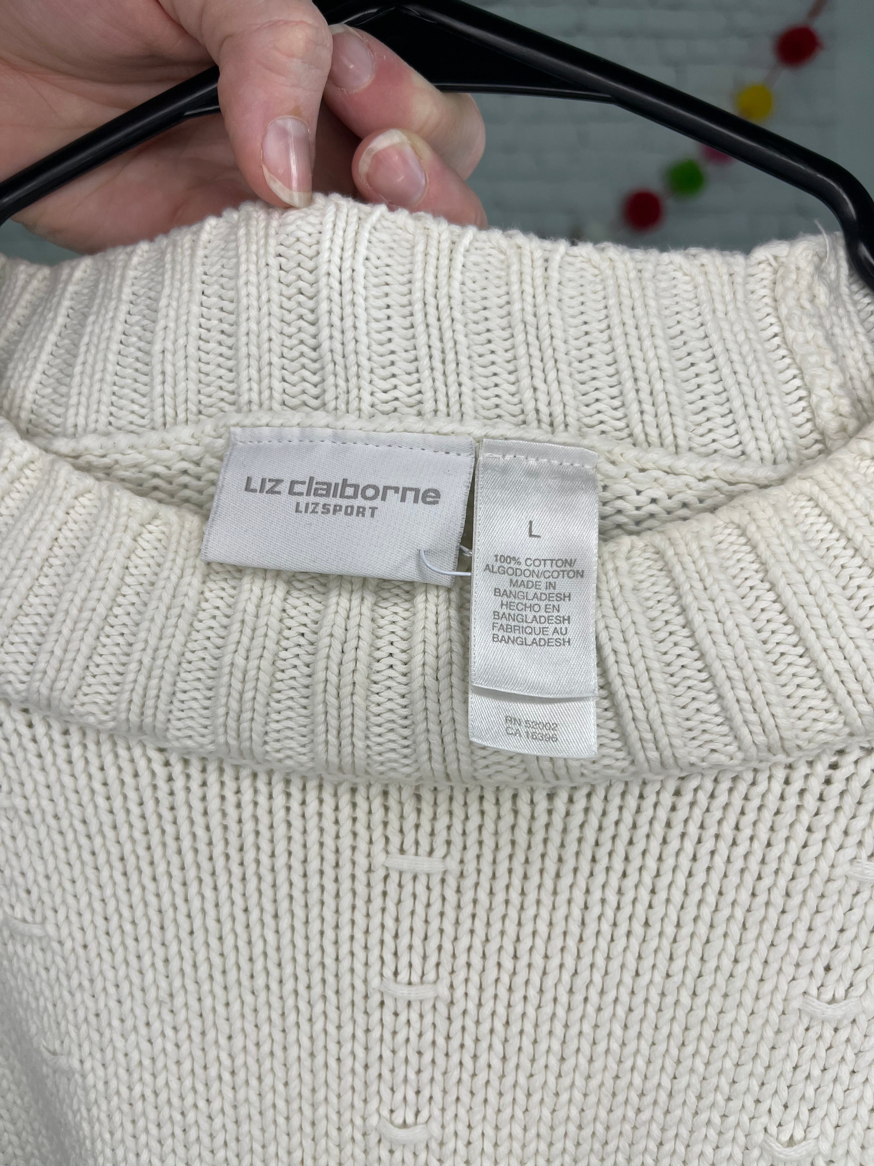 Liz Claiborne LizSport White Cotton Sweater - L