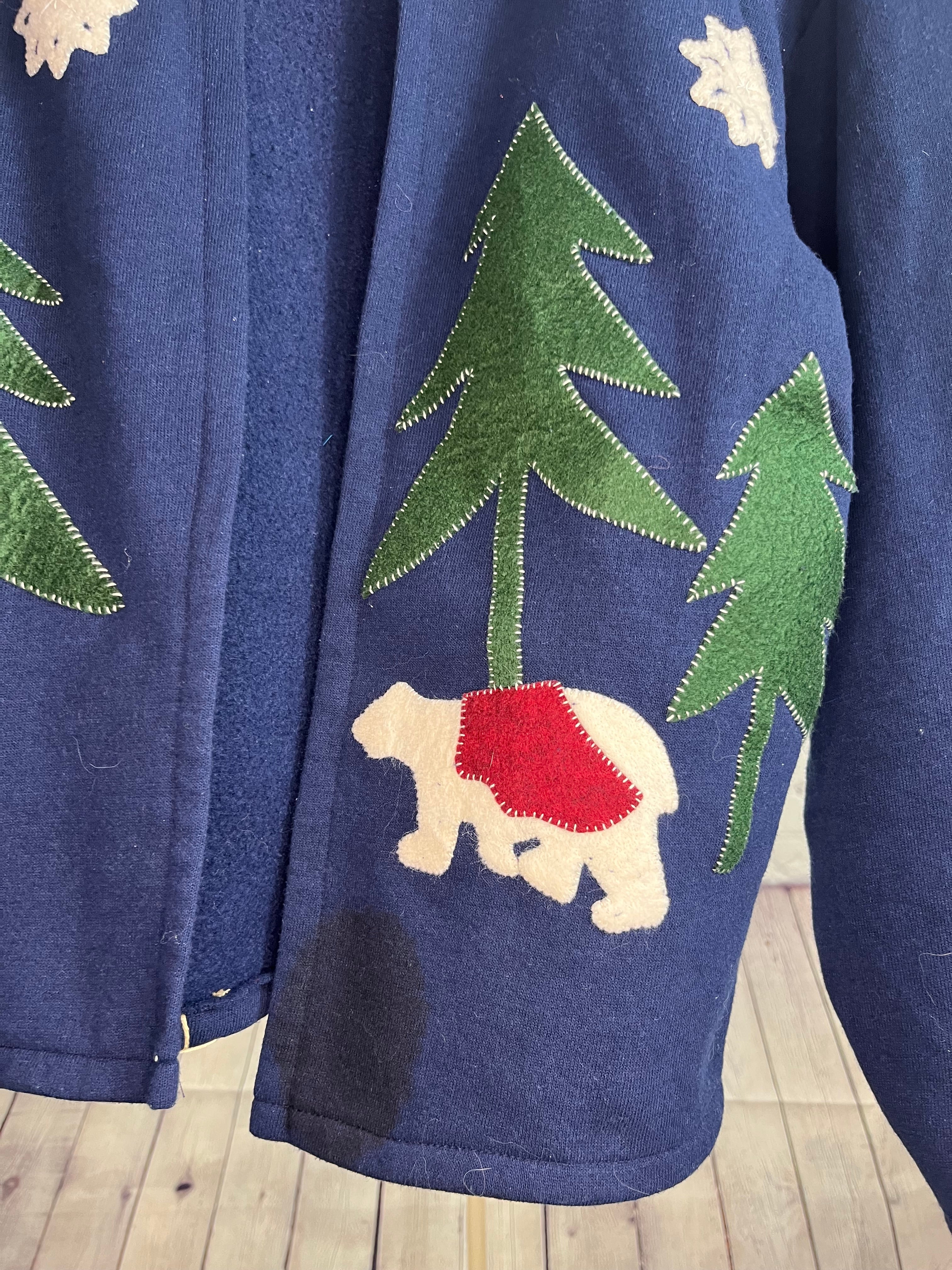 Navy Cotton Cardigan – Woodland Appliqué