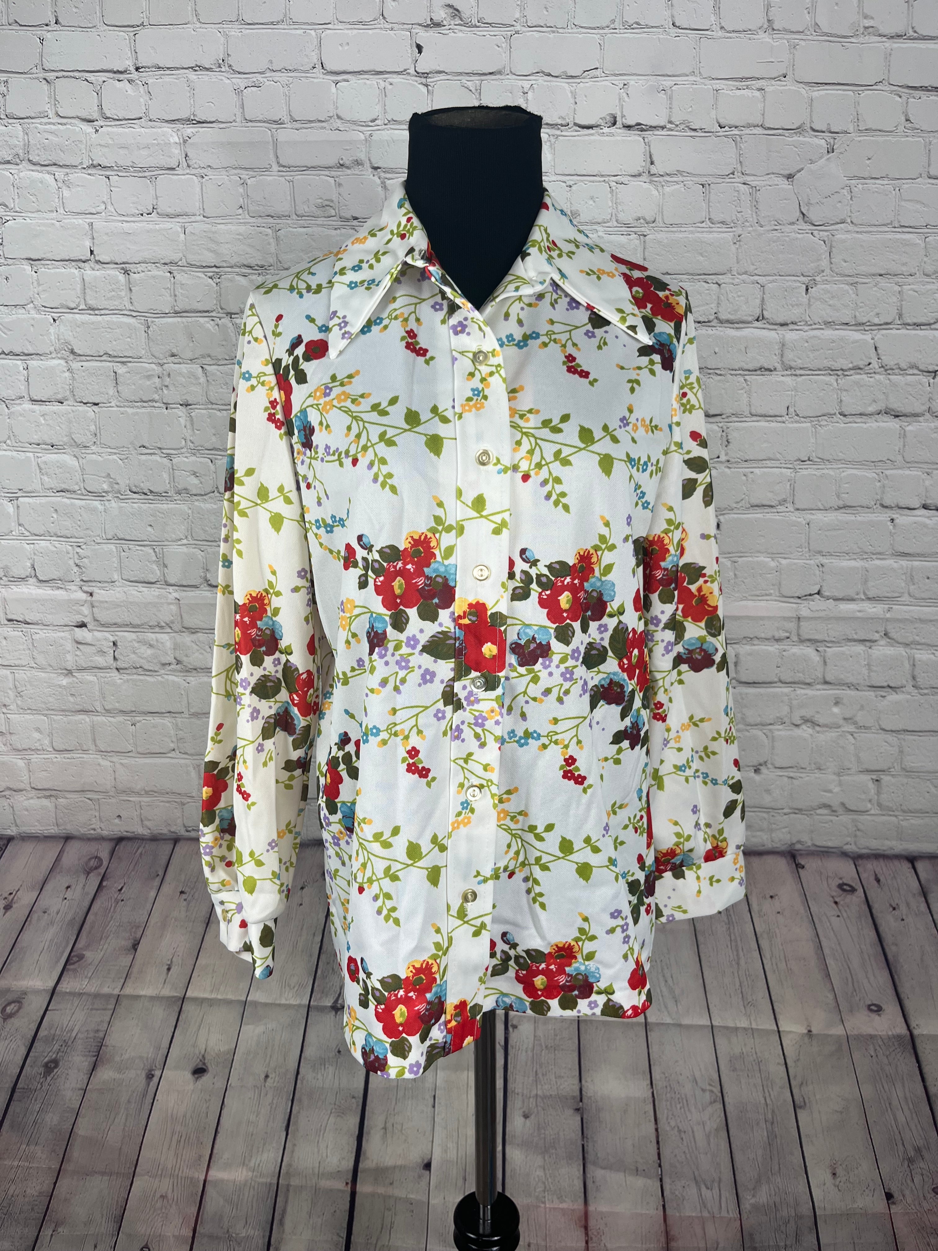 1970s NPC Fashions Floral Button-Up Blouse