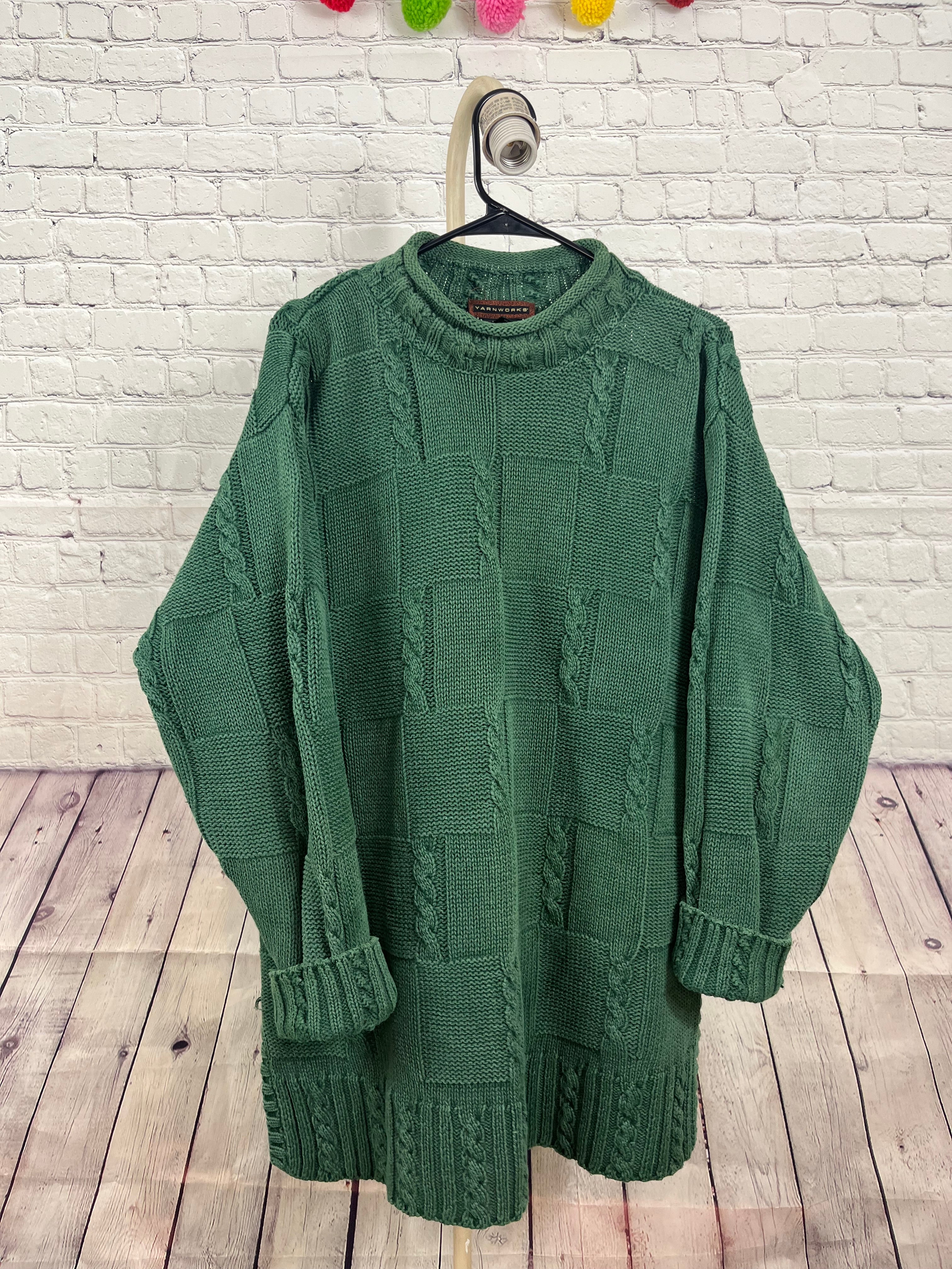 Vintage 90s Yarnworks Forest Green Cable Knit Sweater — XL (Oversized Fit)