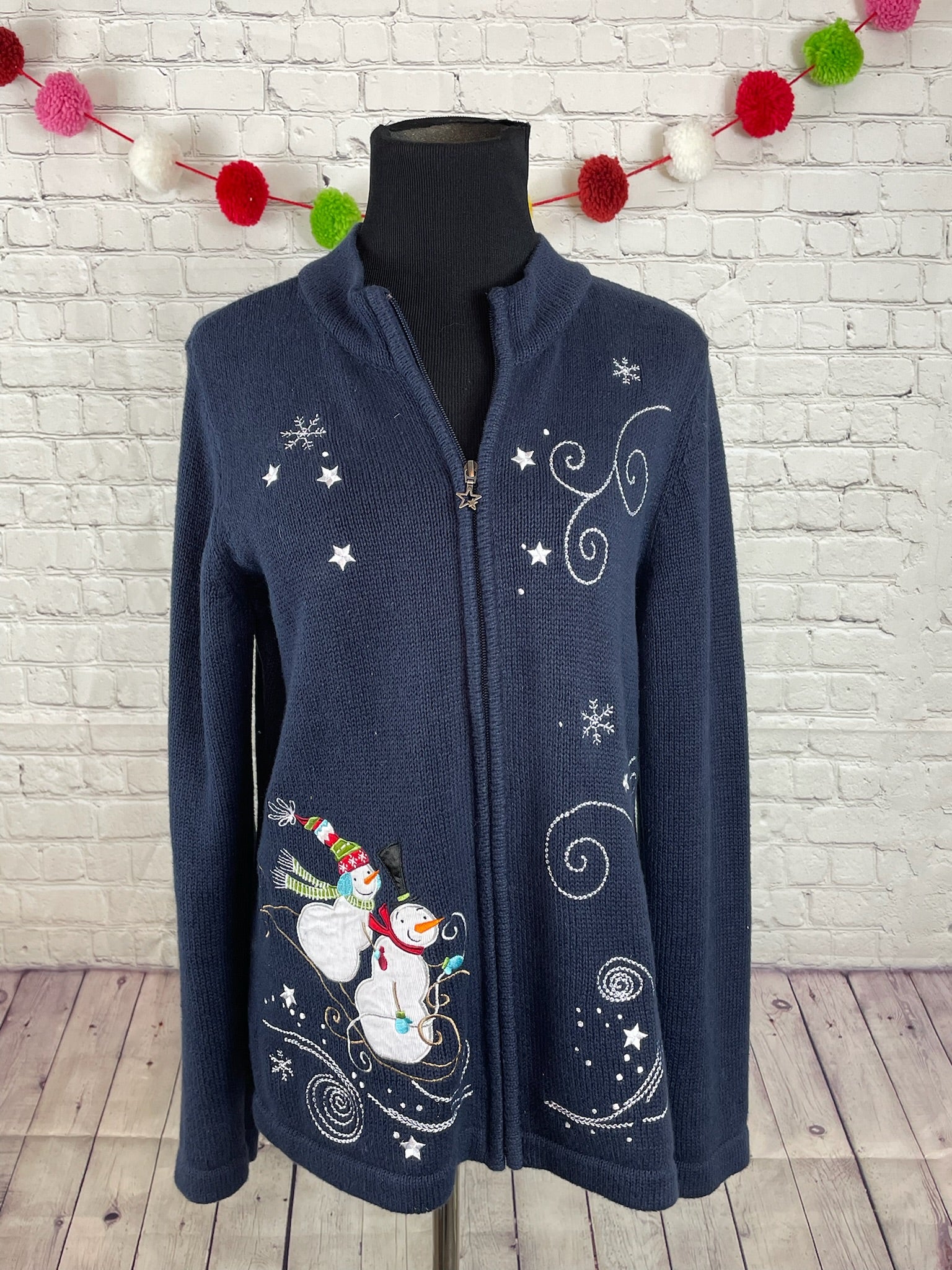 Vintage Snowman Zip-Up Sweater - M