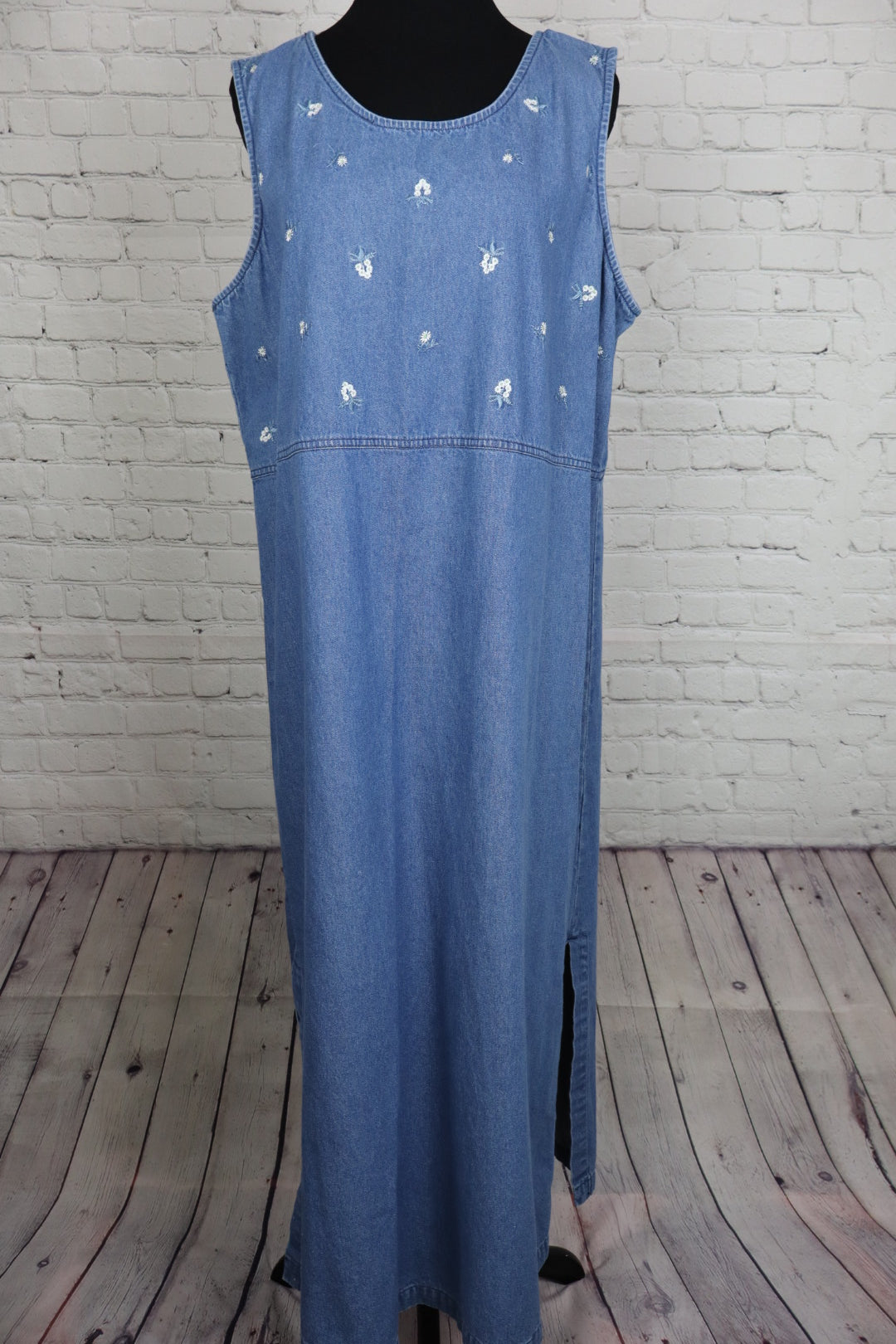 Vintage Embroidered Denim Maxi Dress