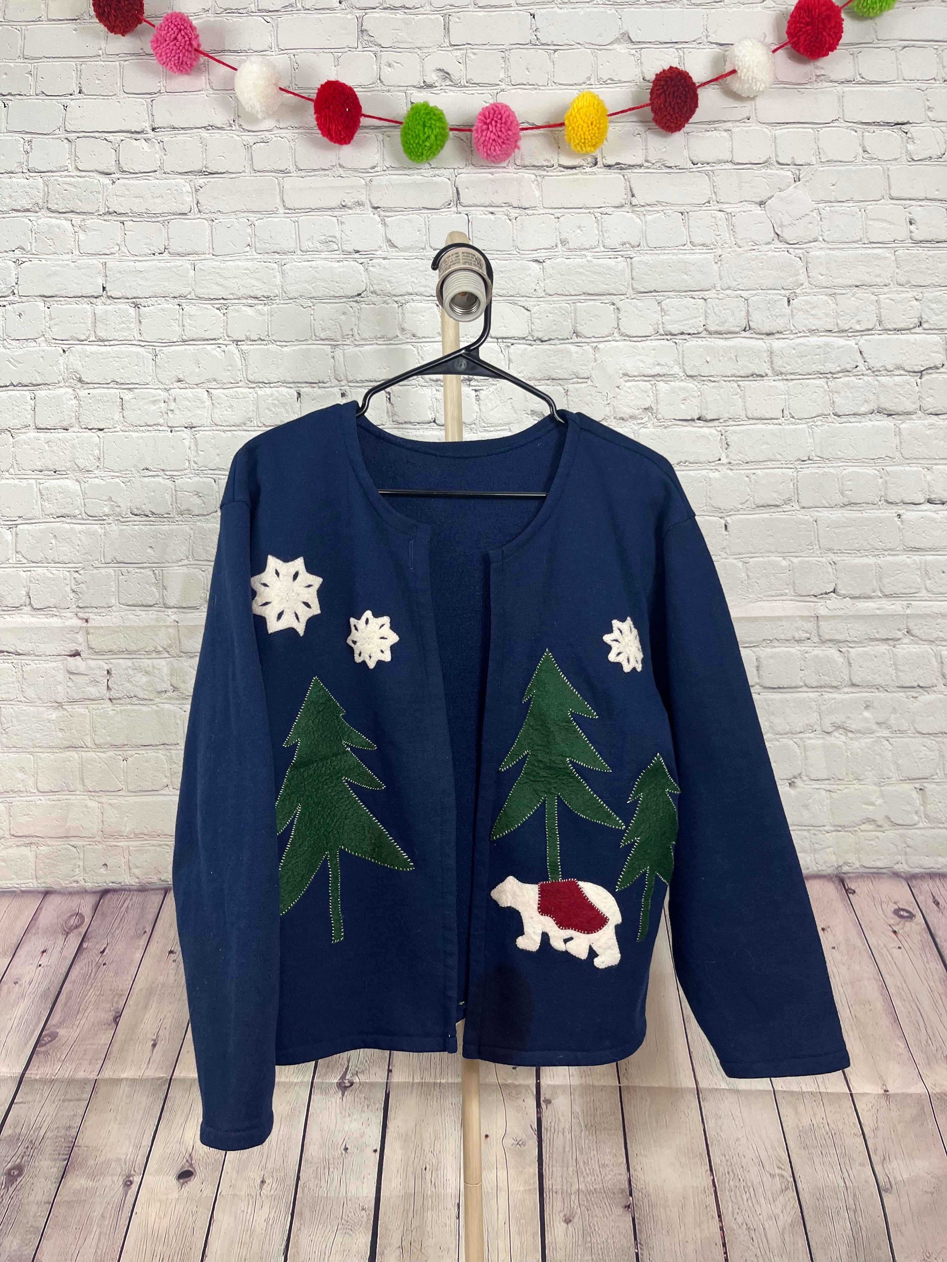 Navy Cotton Cardigan – Woodland Appliqué