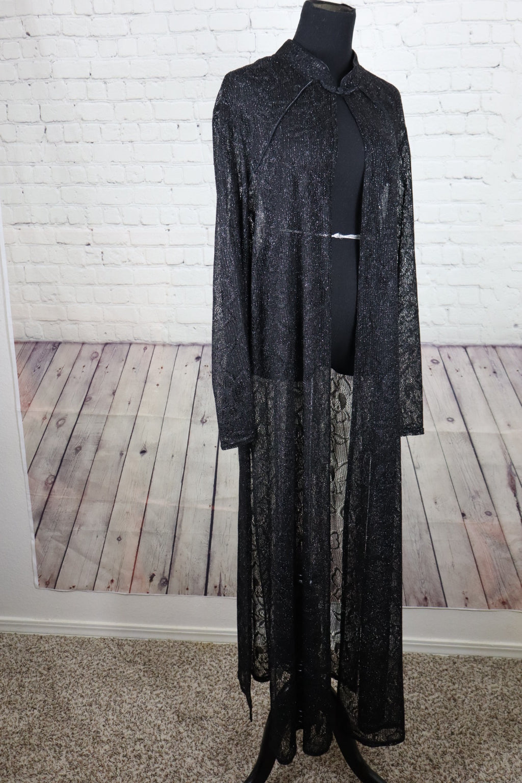 Onyx Nite Black Metallic Lace Duster - Size 24