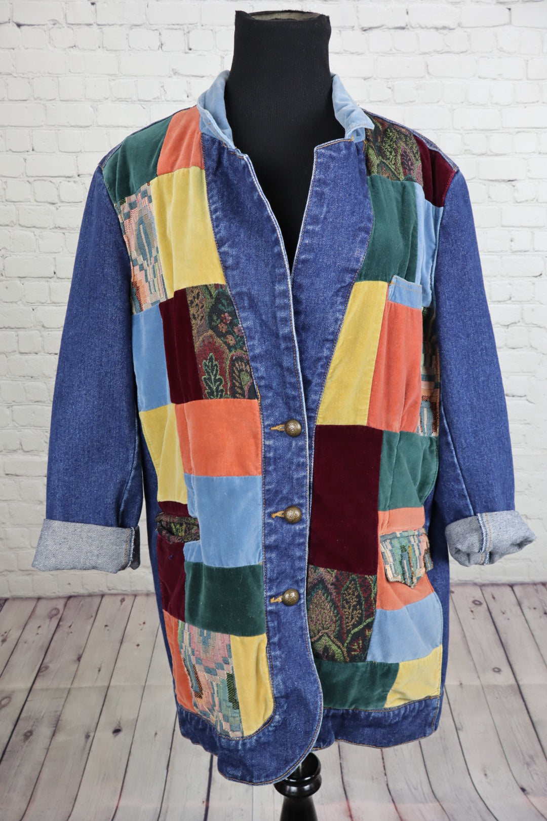 1990s Vintage NY Line Patchwork Denim Jacket