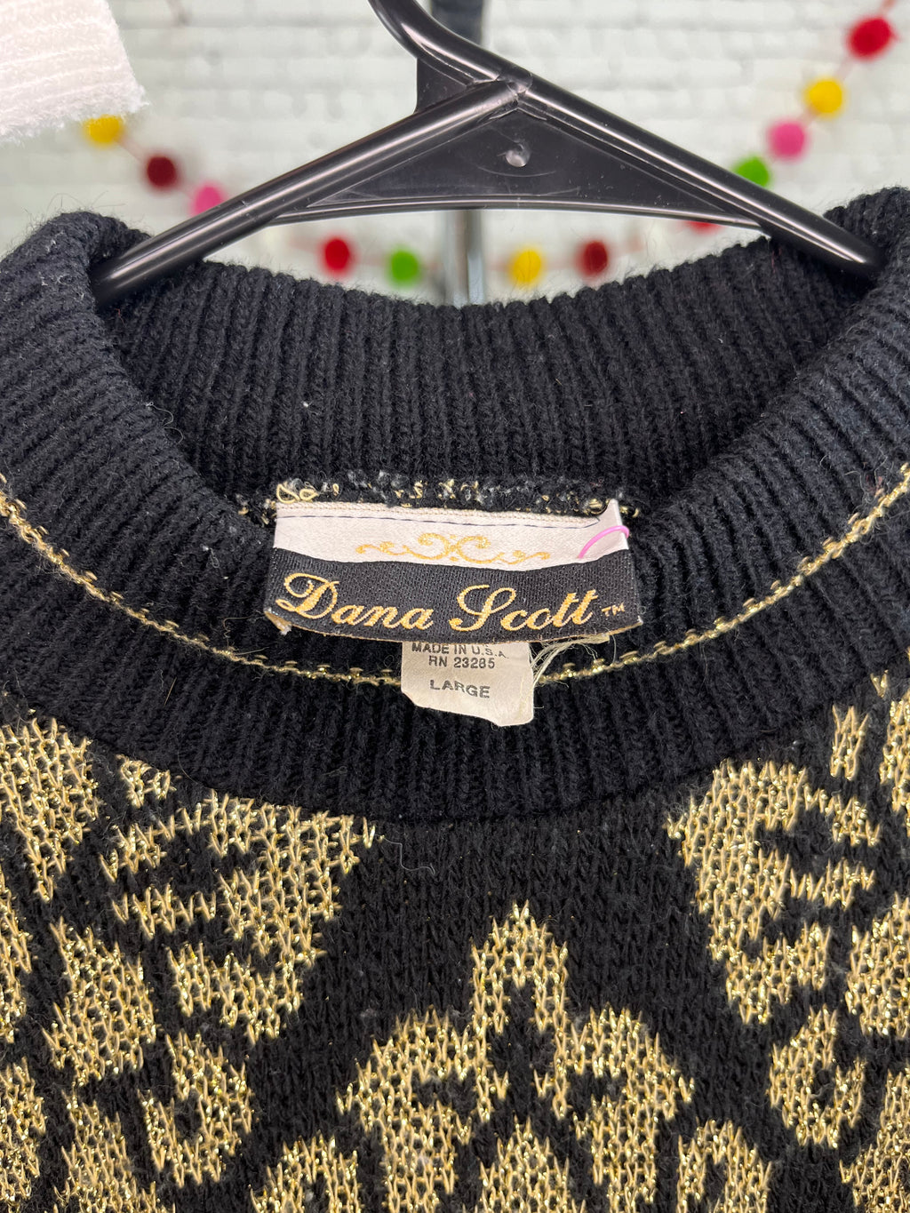 Vintage Dana Scott Black + Gold Metallic Sweater - L