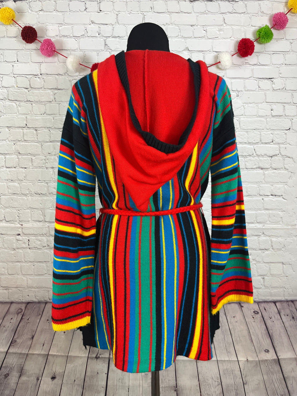 1970s Pandora Striped Knit Hooded Sweater - M