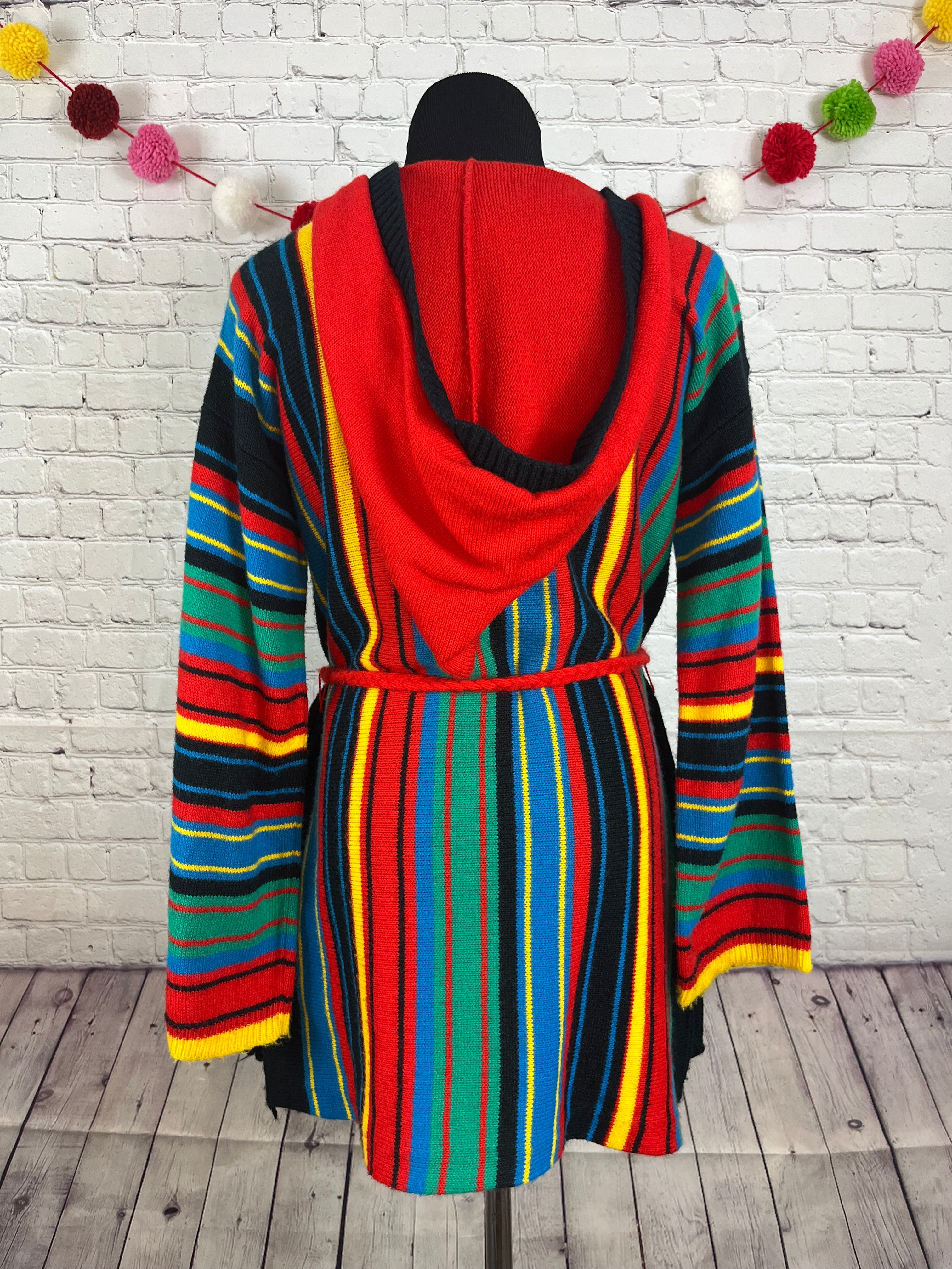 1970s Pandora Striped Knit Hooded Sweater - M
