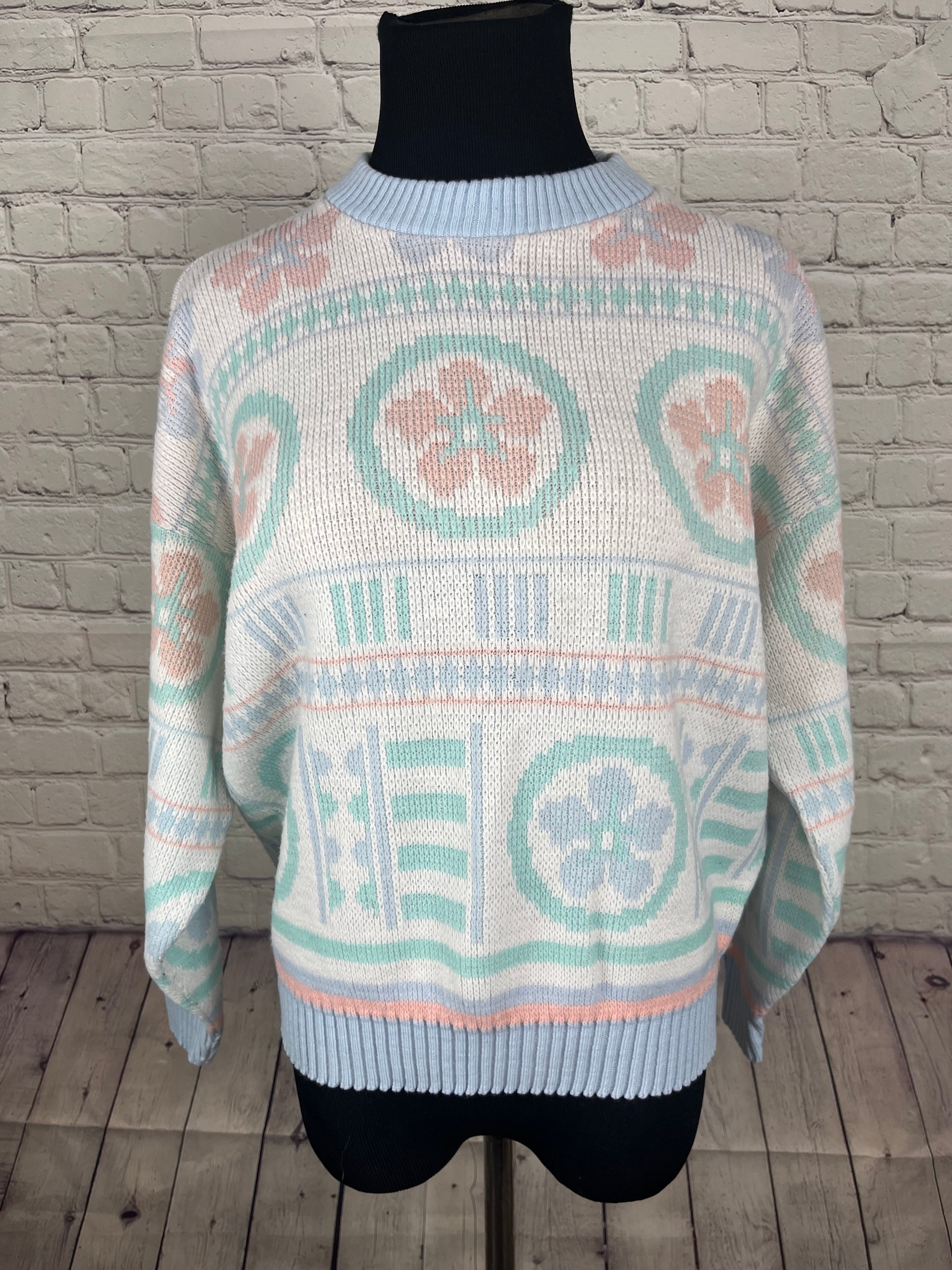 Vintage Cabin Creek Pastel Knit Sweater - M