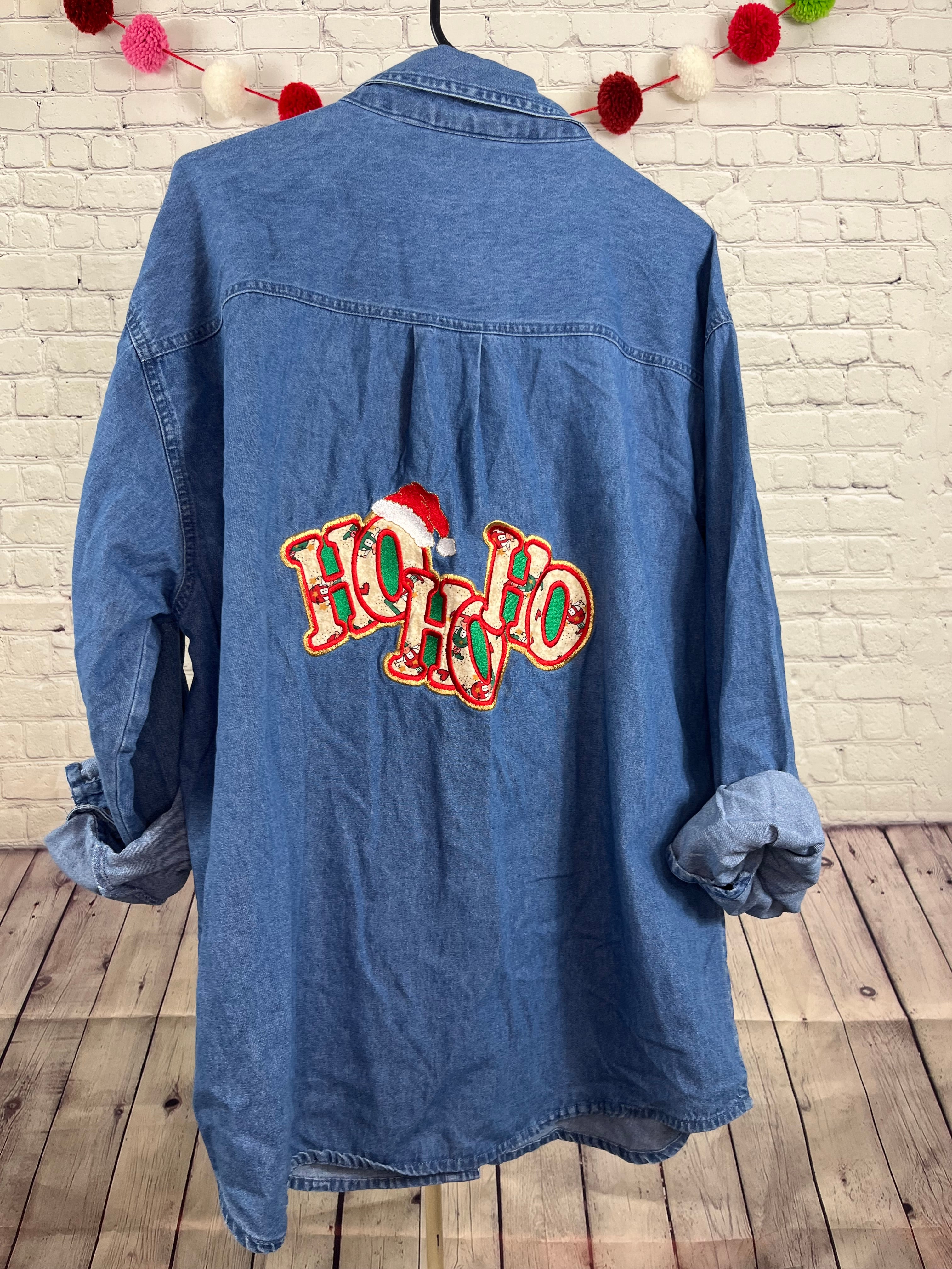 Vintage Christmas Denim Button-Down - 3X