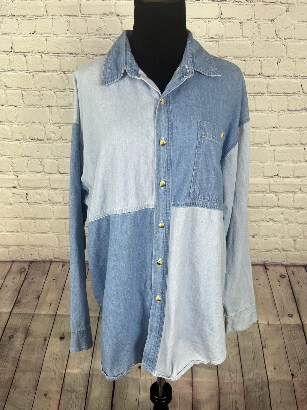 Vintage Colorblock Denim Button-Up - L