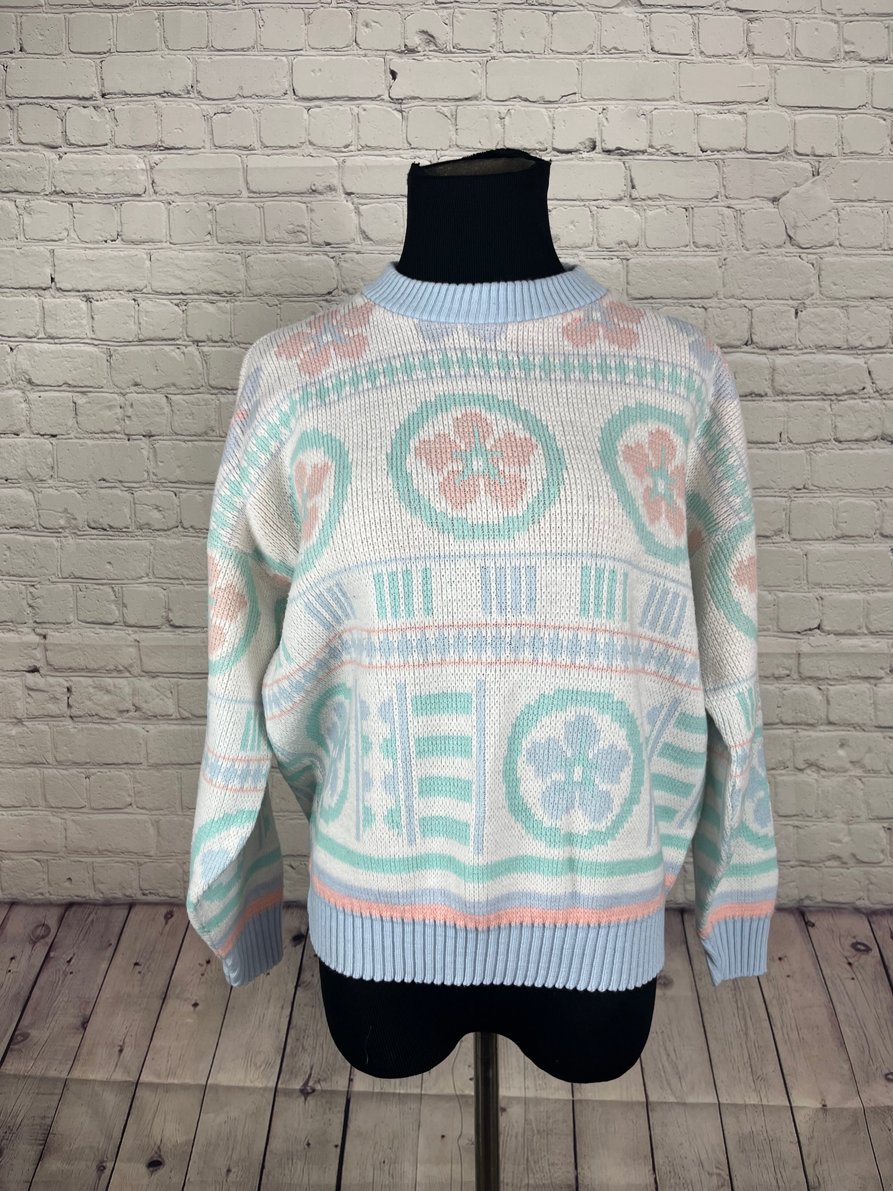Vintage Cabin Creek Pastel Knit Sweater - M