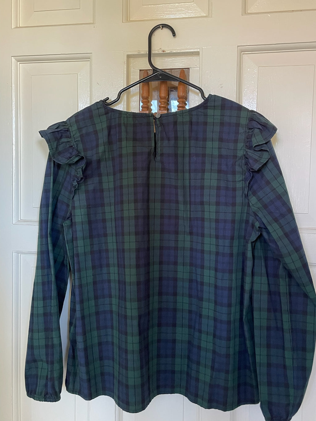 J.Crew Cotton Plaid Ruffle Blouse - L