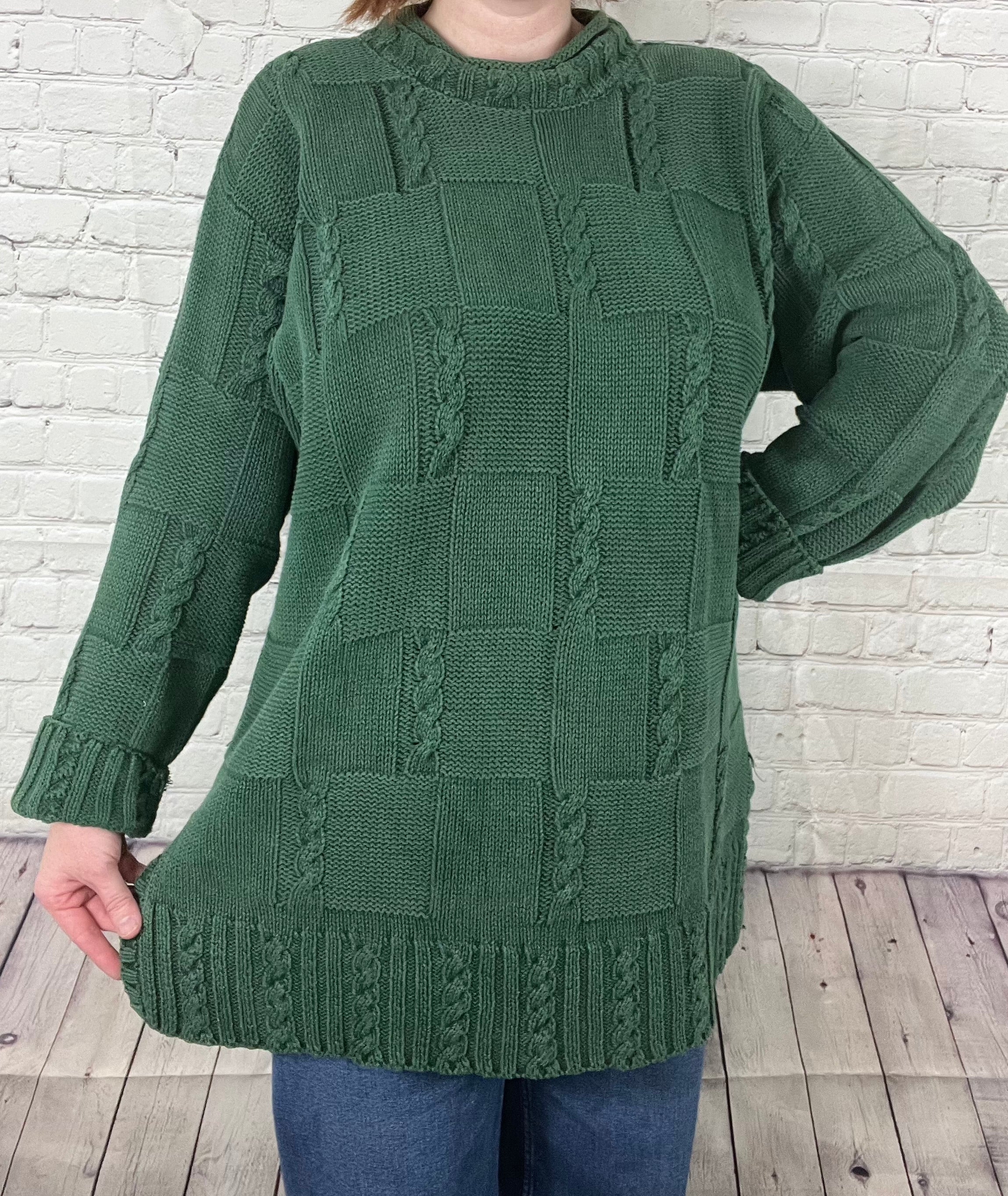 Vintage 90s Yarnworks Forest Green Cable Knit Sweater — XL (Oversized Fit)