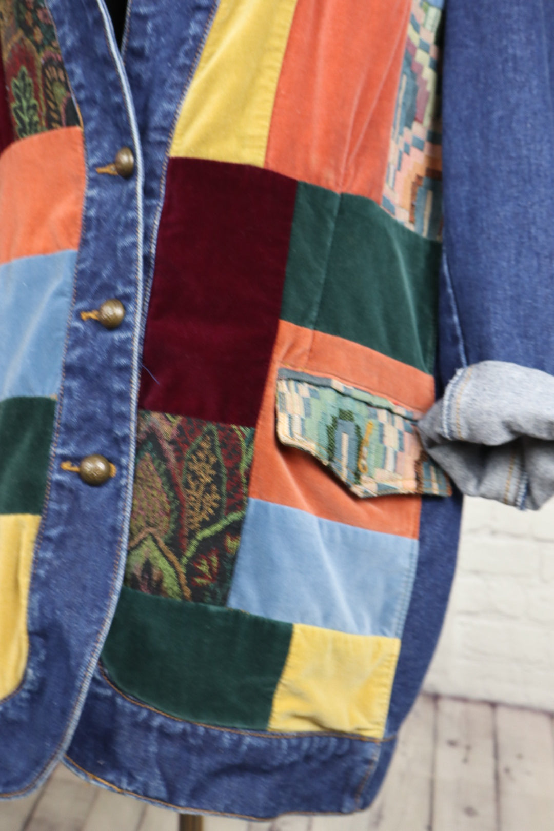 1990s Vintage NY Line Patchwork Denim Jacket