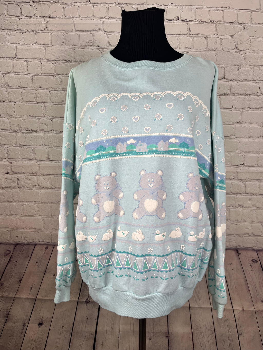 Vintage 1990 Lifestyles Pastel Teddy Bear Sweatshirt - One Size