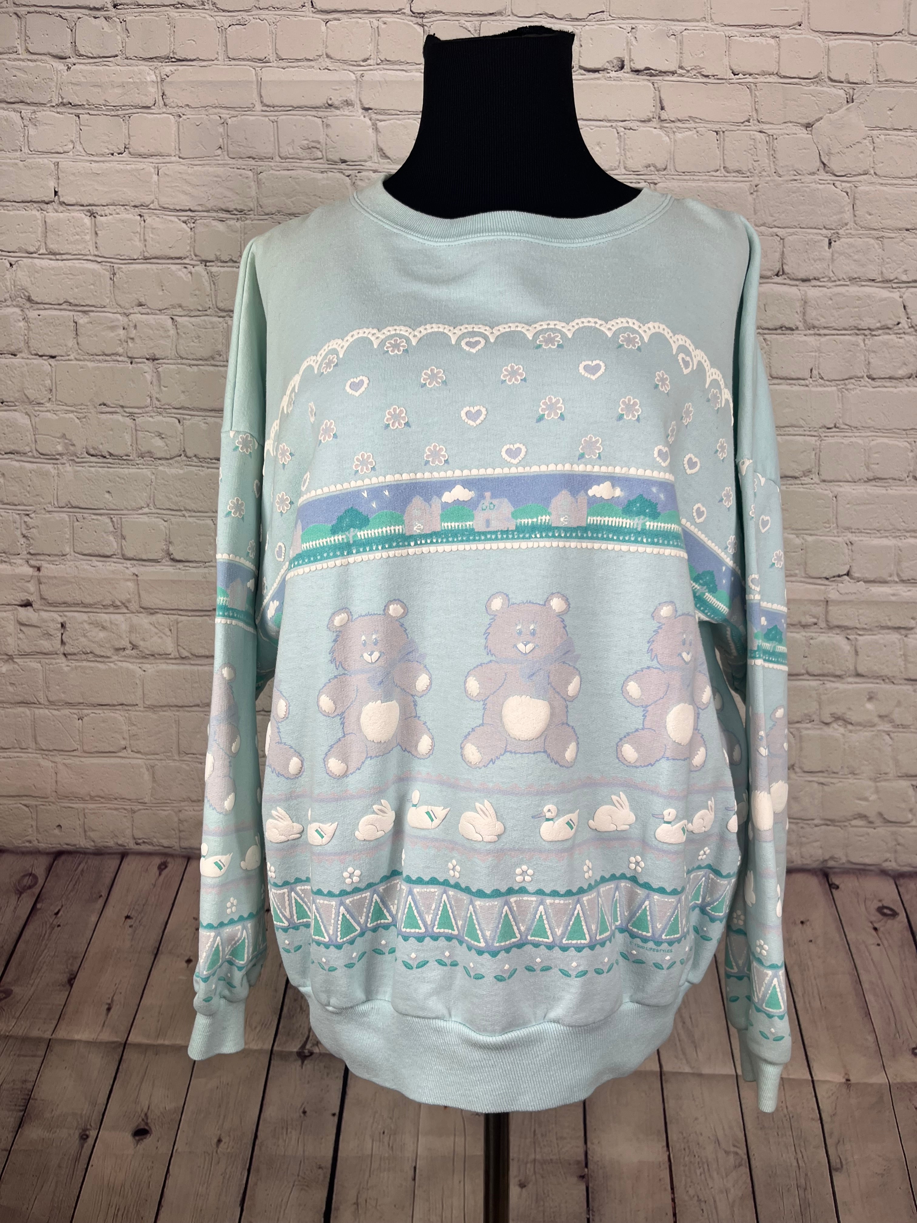 Vintage 1990 Lifestyles Pastel Teddy Bear Sweatshirt - One Size