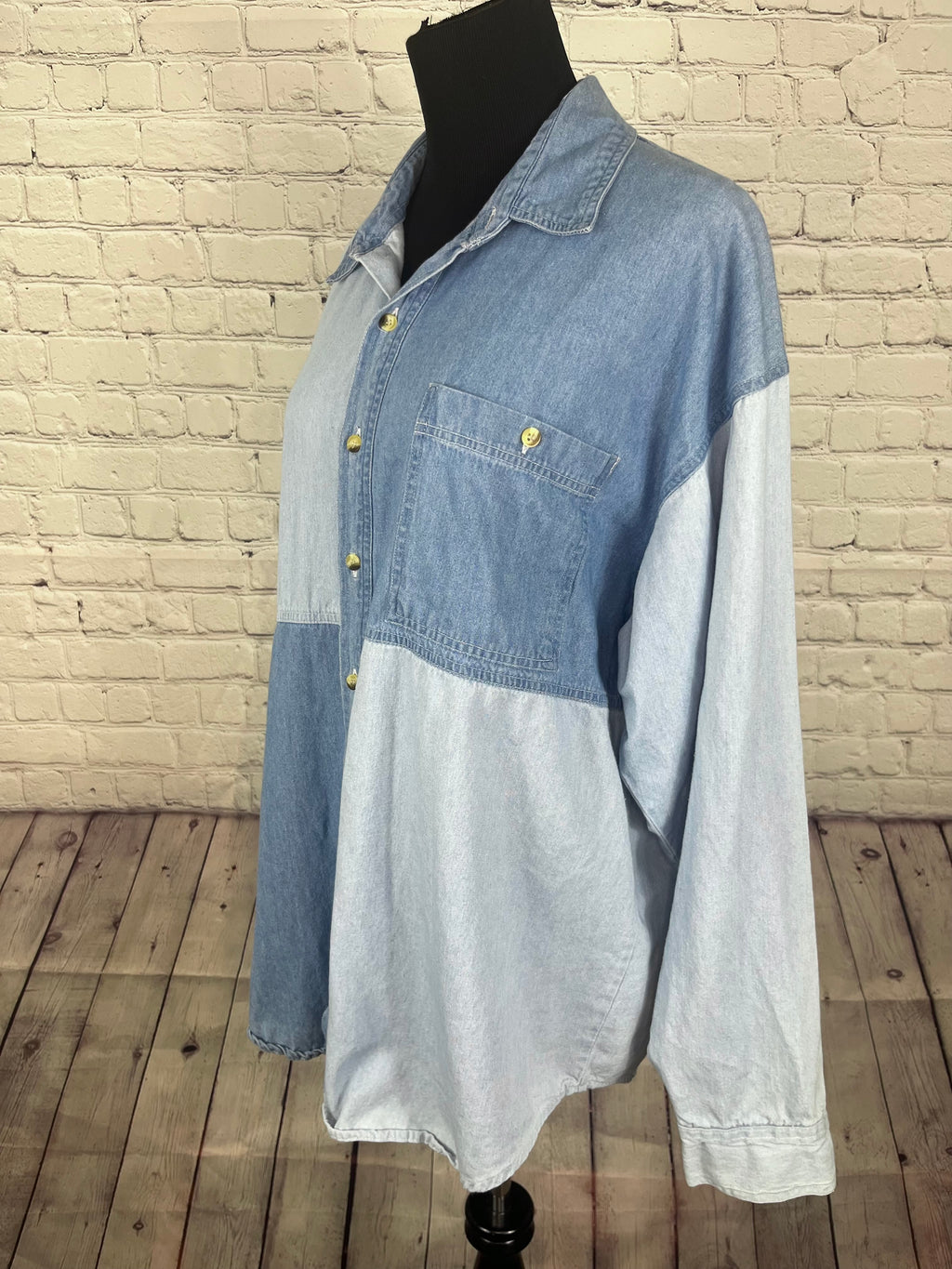 Vintage Colorblock Denim Button-Up - L