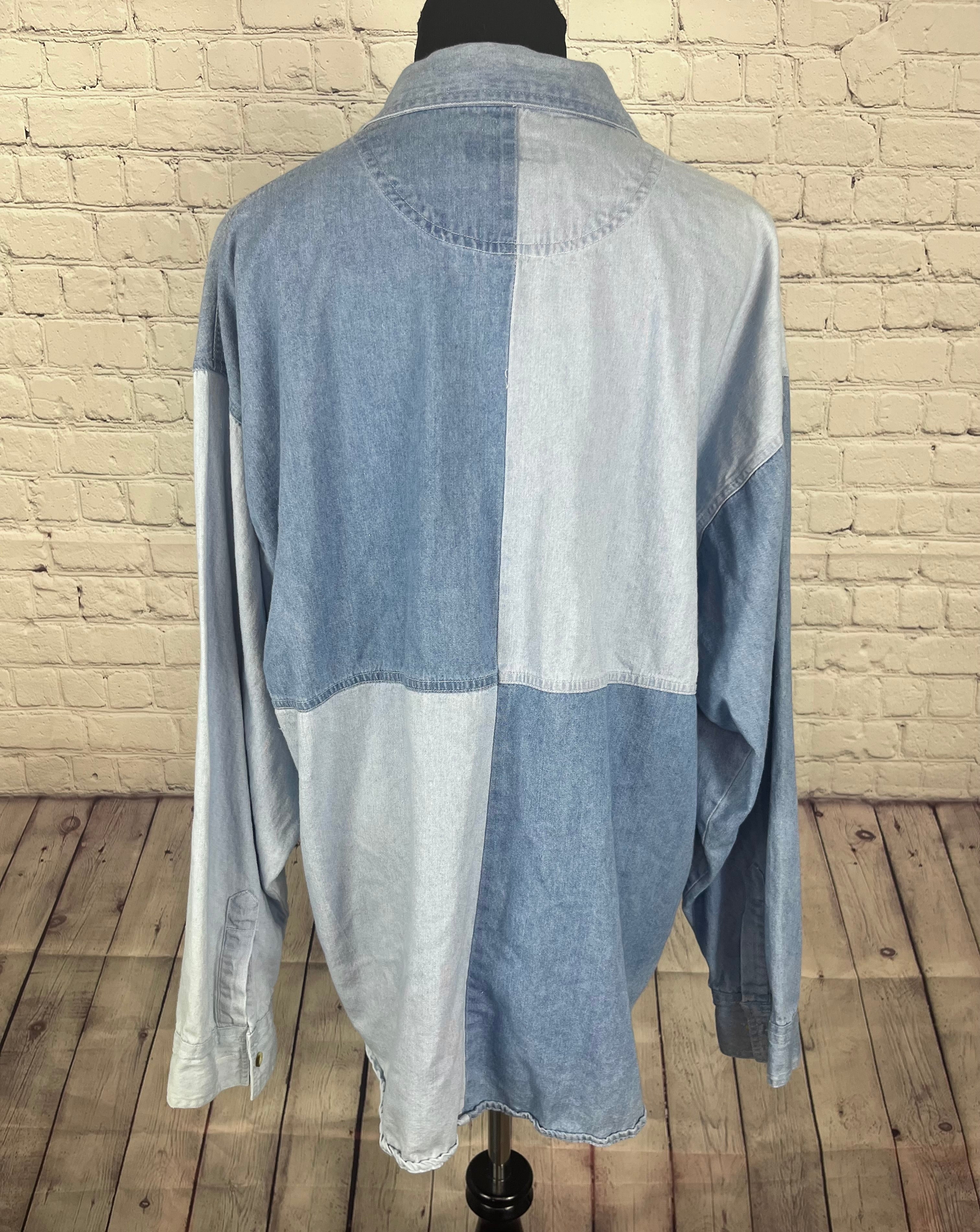 Vintage Colorblock Denim Button-Up - L
