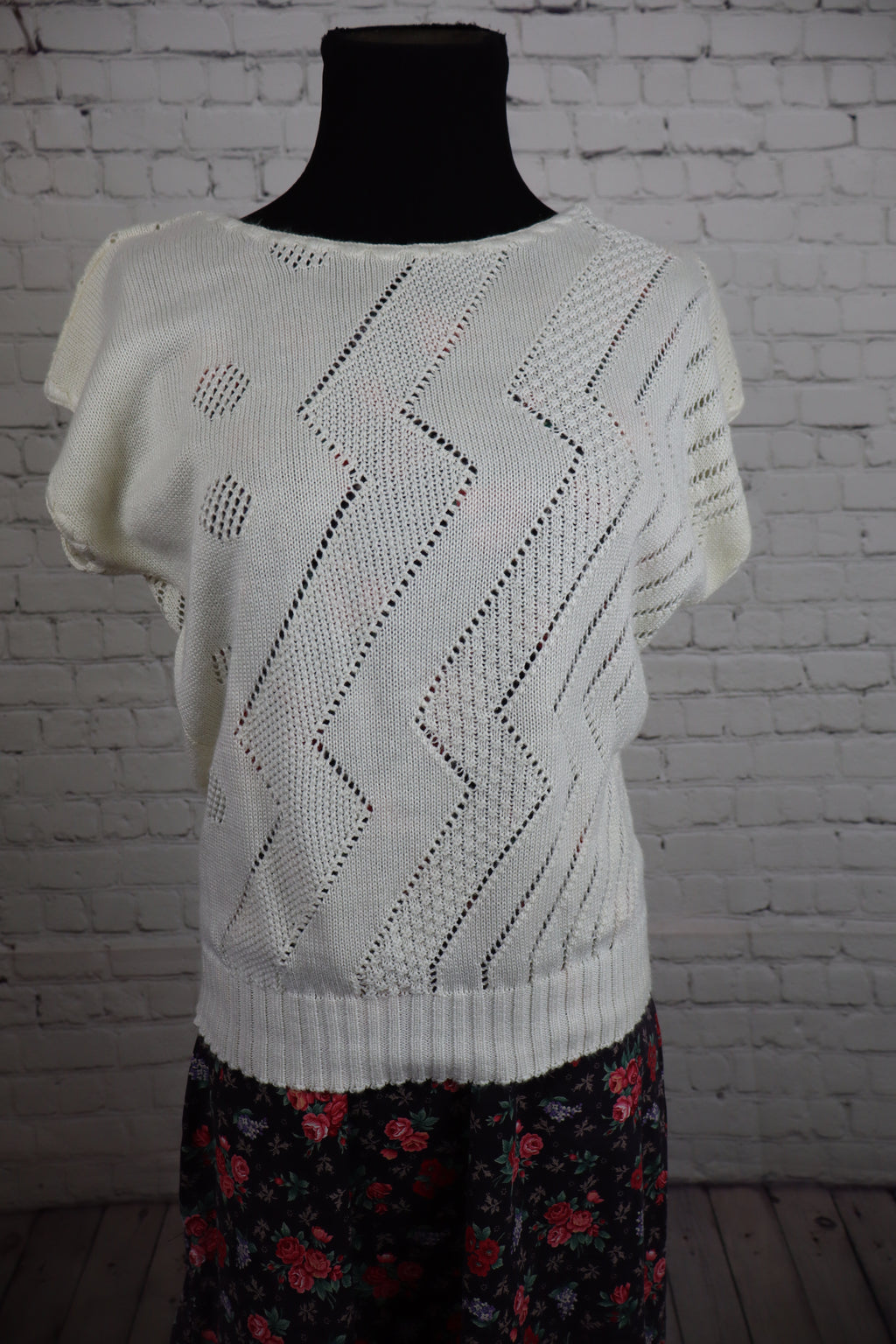 Open-Knit Short-Sleeve Sweater