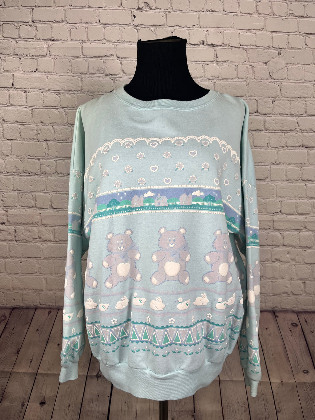 Vintage 1990 Lifestyles Pastel Teddy Bear Sweatshirt - One Size