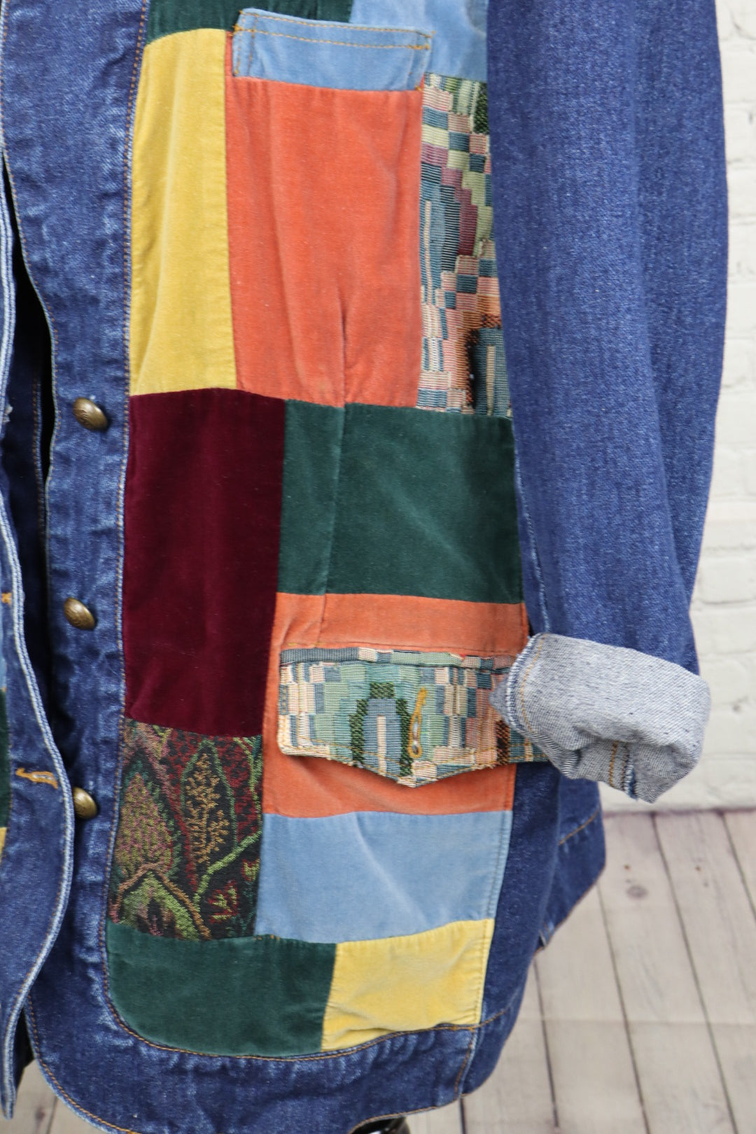 1990s Vintage NY Line Patchwork Denim Jacket